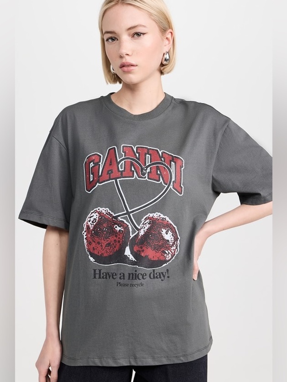 GANNI Future Heavy Jersey Cherry T-Shirt Volcanic Ash Large
